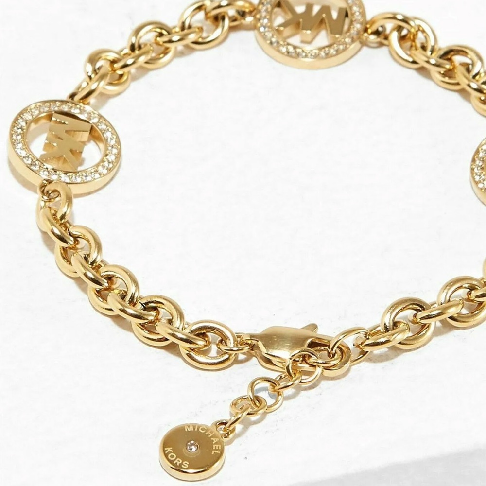 Michael Kors Fulton Logo Bracelet Yellow Gold Crystals - Picture 11 of 11